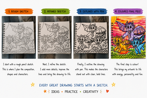 Baby Dragons: From Sketch to Colour